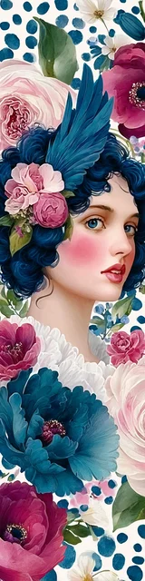 Free angel bookmark featuring blue wings on blue hair angel